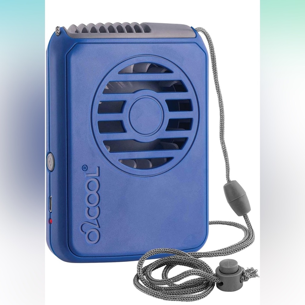 O2COOL Personal Travel Rechargeable Battery Powered Neck Cooling Fan Blue